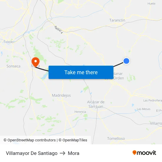 Villamayor De Santiago to Mora map