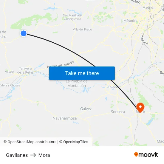 Gavilanes to Mora map