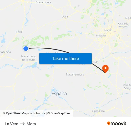 La Vera to Mora map