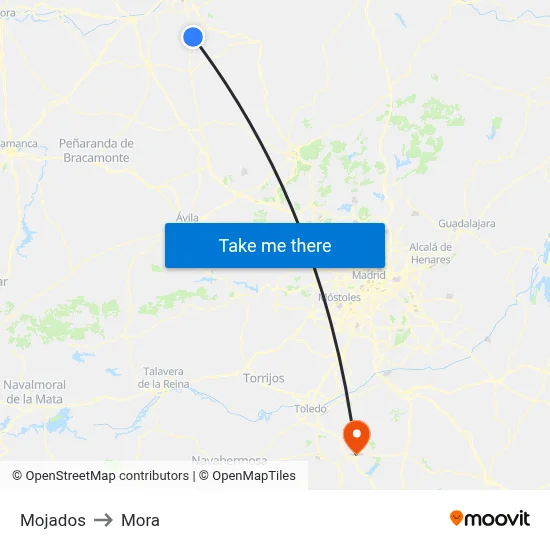 Mojados to Mora map