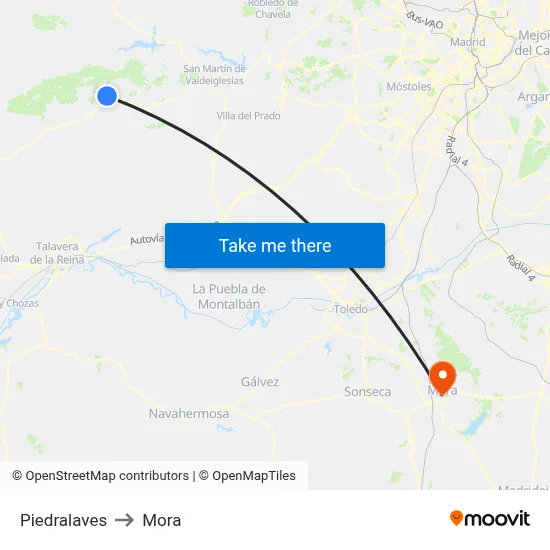 Piedralaves to Mora map