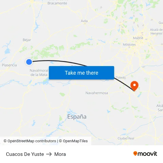 Cuacos De Yuste to Mora map