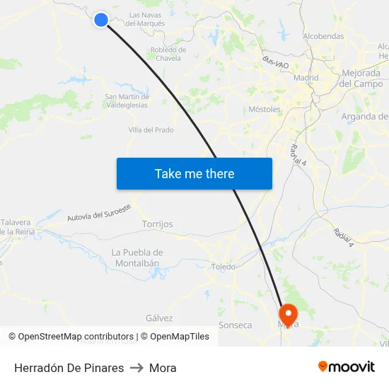 Herradón De Pinares to Mora map