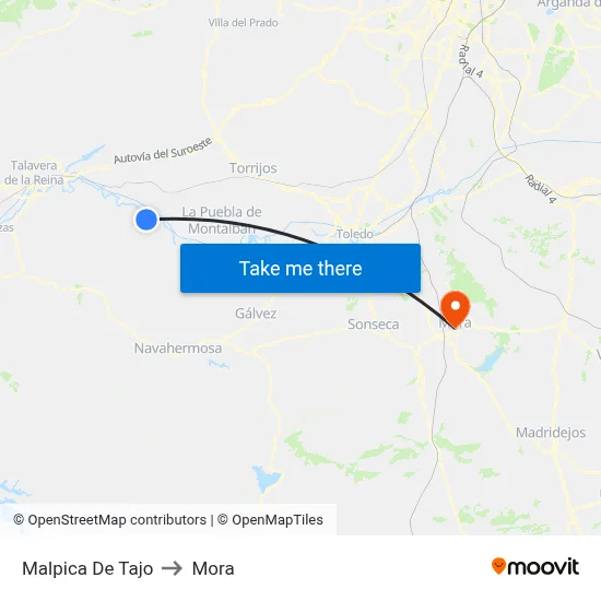 Malpica De Tajo to Mora map