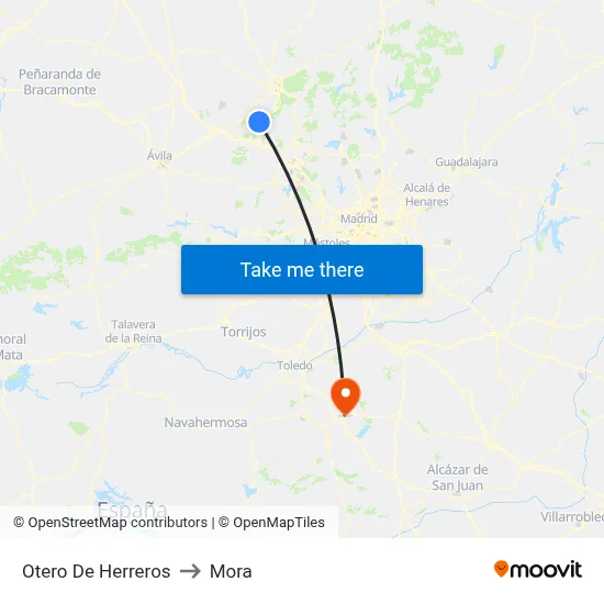 Otero De Herreros to Mora map