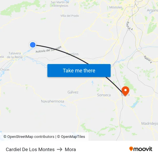 Cardiel De Los Montes to Mora map