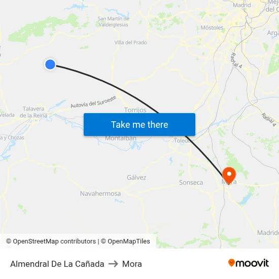 Almendral De La Cañada to Mora map