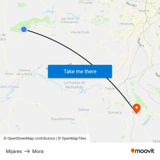 Mijares to Mora map