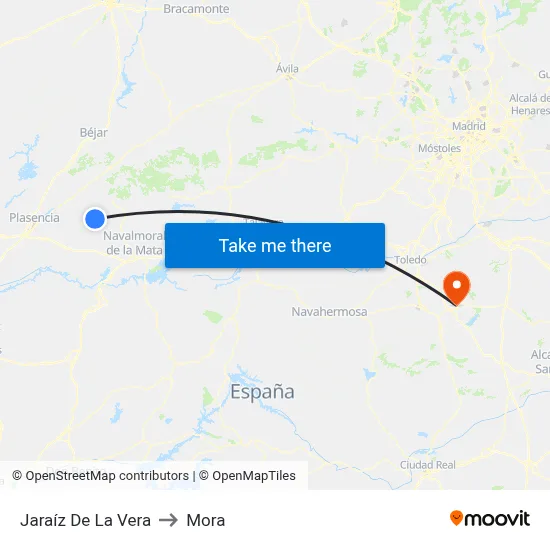 Jaraíz De La Vera to Mora map