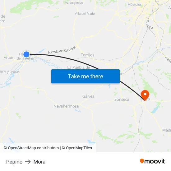 Pepino to Mora map