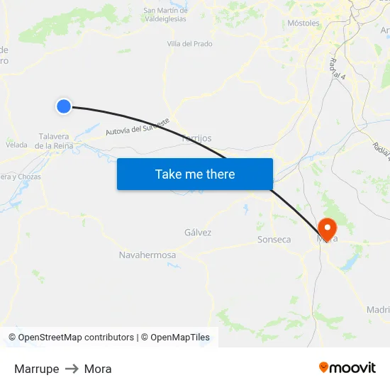 Marrupe to Mora map