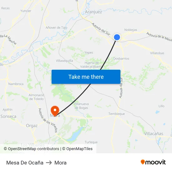 Mesa De Ocaña to Mora map