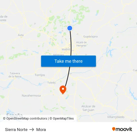 Sierra Norte to Mora map