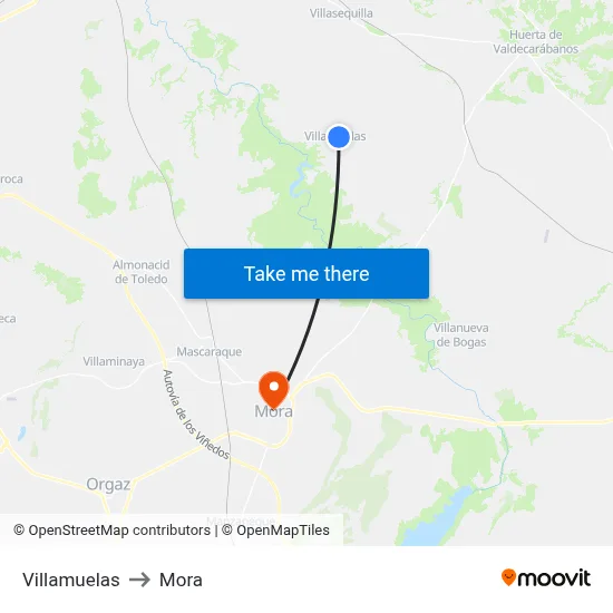 Villamuelas to Mora map
