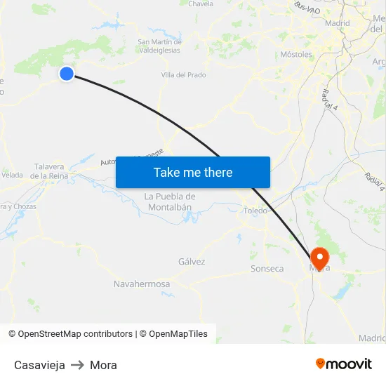 Casavieja to Mora map