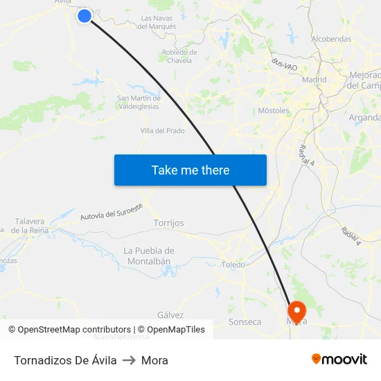 Tornadizos De Ávila to Mora map