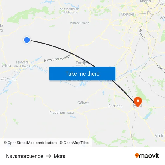 Navamorcuende to Mora map