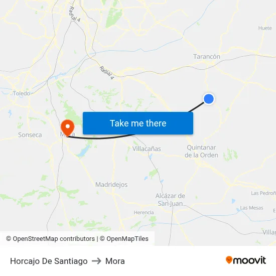 Horcajo De Santiago to Mora map