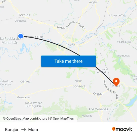 Burujón to Mora map