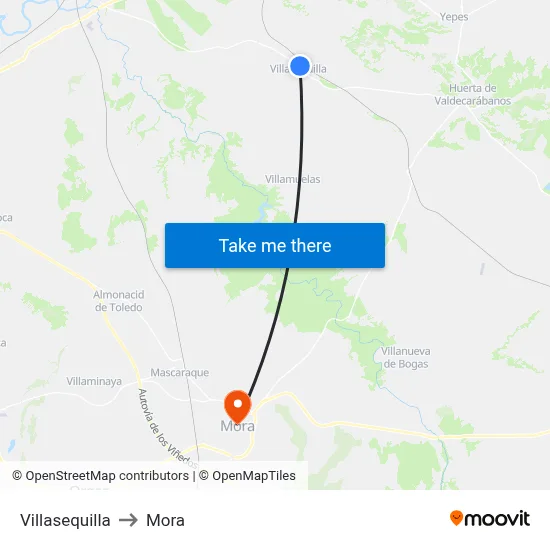 Villasequilla to Mora map
