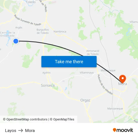 Layos to Mora map