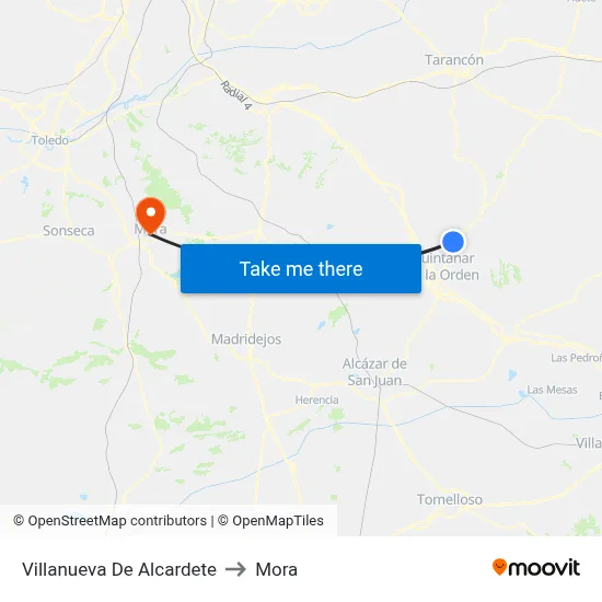 Villanueva De Alcardete to Mora map