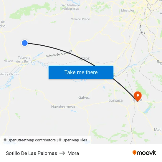 Sotillo De Las Palomas to Mora map