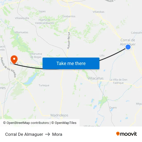Corral De Almaguer to Mora map