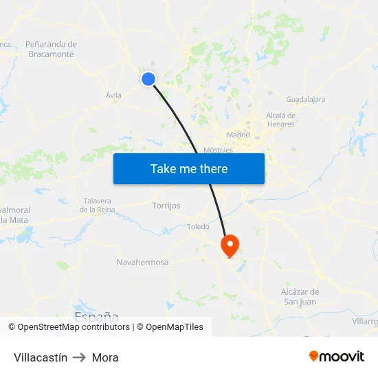 Villacastín to Mora map