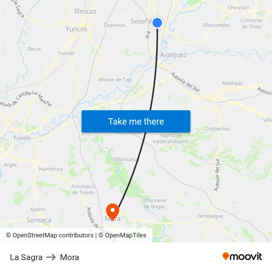 La Sagra to Mora map