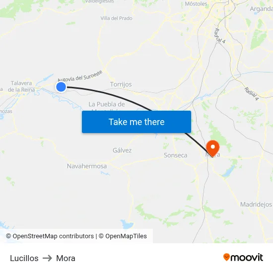Lucillos to Mora map