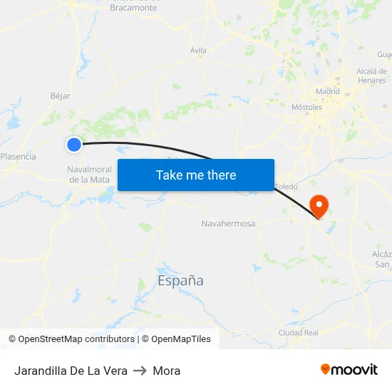 Jarandilla De La Vera to Mora map