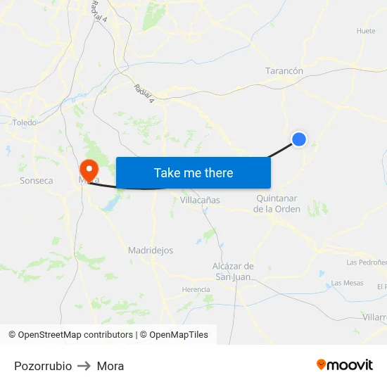 Pozorrubio to Mora map