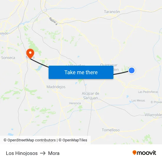 Los Hinojosos to Mora map