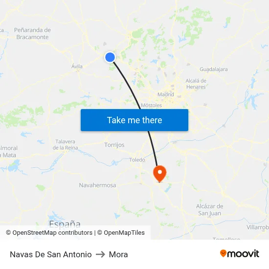 Navas De San Antonio to Mora map