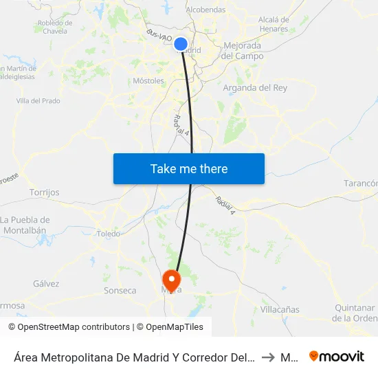 Área Metropolitana De Madrid Y Corredor Del Henares to Mora map