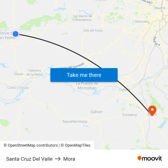 Santa Cruz Del Valle to Mora map