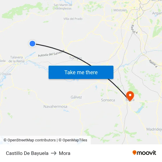 Castillo De Bayuela to Mora map