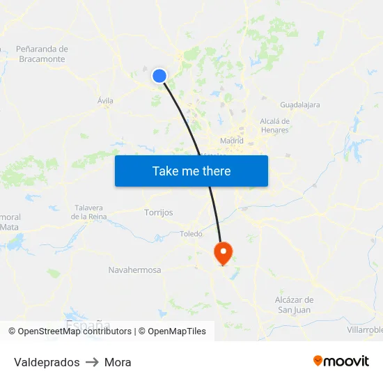 Valdeprados to Mora map