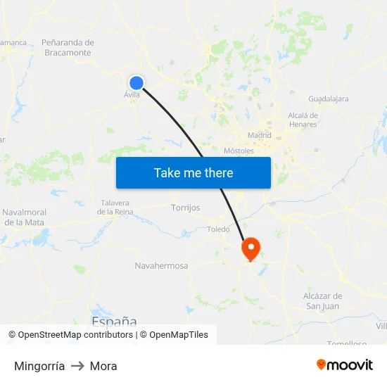 Mingorría to Mora map