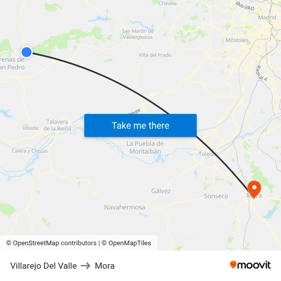 Villarejo Del Valle to Mora map