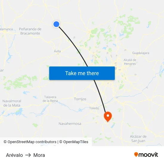 Arévalo to Mora map