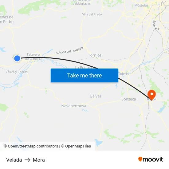 Velada to Mora map
