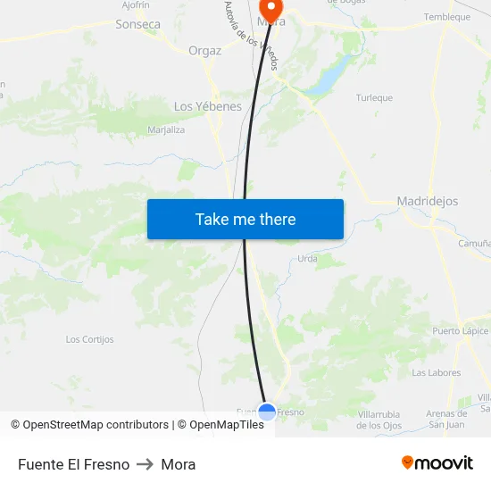 Fuente El Fresno to Mora map