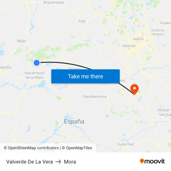 Valverde De La Vera to Mora map