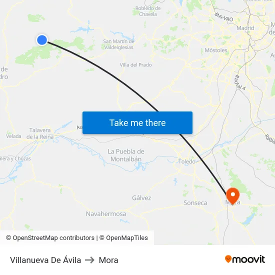 Villanueva De Ávila to Mora map