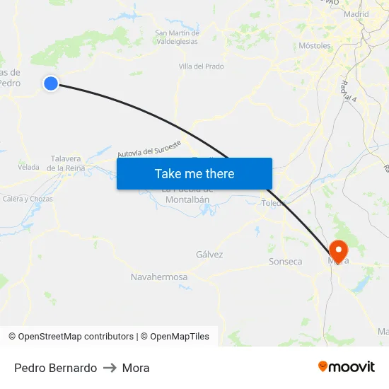 Pedro Bernardo to Mora map