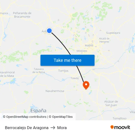 Berrocalejo De Aragona to Mora map