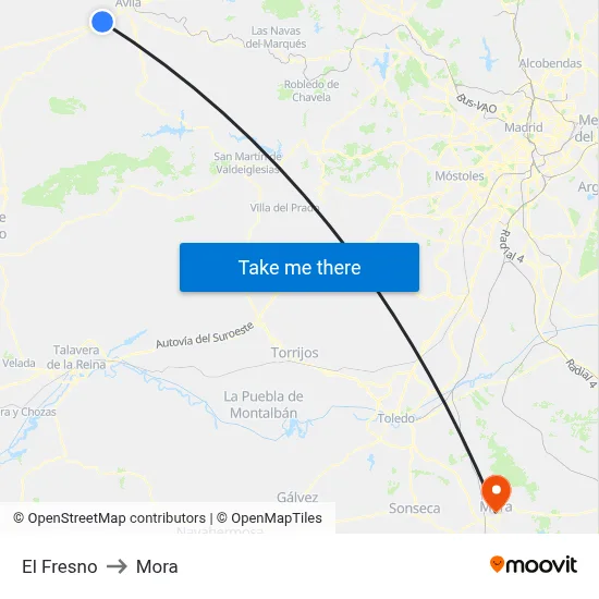 El Fresno to Mora map