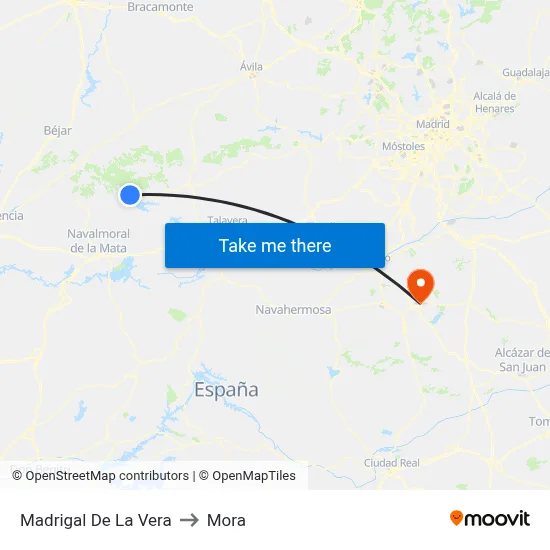 Madrigal De La Vera to Mora map
